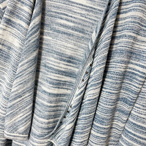 Ellen Tracy Gray Striped Drape Front Knit Cardigan Sweater L Womens Open Front - Picture 2 of 8